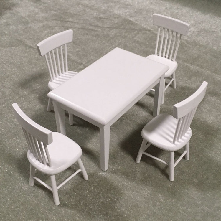 5 PCS / Set 1:12 Mini Dollhouse Furniture Wooden Dining Table Chair Set Pocket Toy(White)