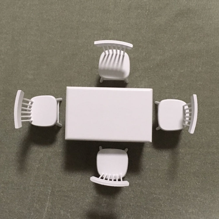 5 PCS / Set 1:12 Mini Dollhouse Furniture Wooden Dining Table Chair Set Pocket Toy(White)