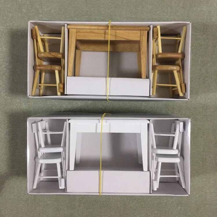 5 PCS / Set 1:12 Mini Dollhouse Furniture Wooden Dining Table Chair Set Pocket Toy(White)