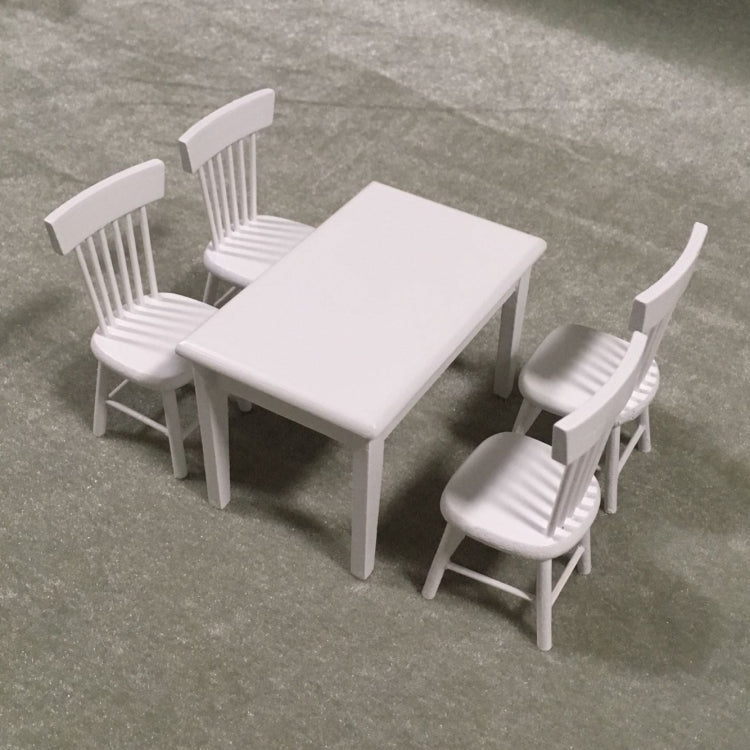 5 PCS / Set 1:12 Mini Dollhouse Furniture Wooden Dining Table Chair Set Pocket Toy(White)
