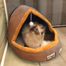 Pet Dog Cat Warm Soft Bed Pet Cushion Dog Kennel Cat Castle Foldable Puppy House with Toy Ball, Size:M(Camel Color)