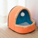 Pet Dog Cat Warm Soft Bed Pet Cushion Dog Kennel Cat Castle Foldable Puppy House with Toy Ball, Size:M(Orange)