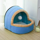 Pet Dog Cat Warm Soft Bed Pet Cushion Dog Kennel Cat Castle Foldable Puppy House with Toy Ball, Size:M(Blue)