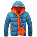 Stylish Slim Men Hooded Cotton Coat, Size:XXL(Light Blue + Orange)(Light Blue + Orange)