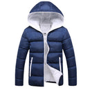 Stylish Slim Men Hooded Cotton Coat, Size:XXXL(Dark Blue + White)(Dark Blue + White)