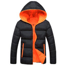 Stylish Slim Men Hooded Cotton Coat, Size:XXXXL(Black + Orange)(Black + Orange)