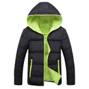 Stylish Slim Men Hooded Cotton Coat, Size:XXXXL(Black + Green)(Black + Green)