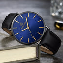 KEMANQI Simple Ultra-thin Waterproof Steel Mesh Belt Quartz Watch for Men(Ultra-thin black shell blue dial black band)