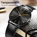 KEMANQI Simple Ultra-thin Waterproof Steel Mesh Belt Quartz Watch for Men(Ultra-thin Rose gold shell blue dial black band)