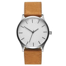 Men Simple Matte Leather Belt Quartz Watch(White Dial Brown Belt)