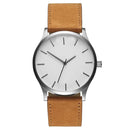 Men Simple Matte Leather Belt Quartz Watch(White Dial Brown Belt)