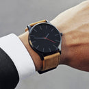 Men Simple Matte Leather Belt Quartz Watch(White Dial Brown Belt)