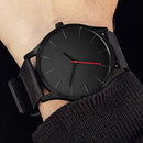 Men Simple Matte Leather Belt Quartz Watch(Black + White )