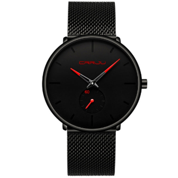 CRRJU 2150 Waterproof Round Dial Small Seconds Alloy Mesh Belt Quartz Watch for Men(Red Pointer)