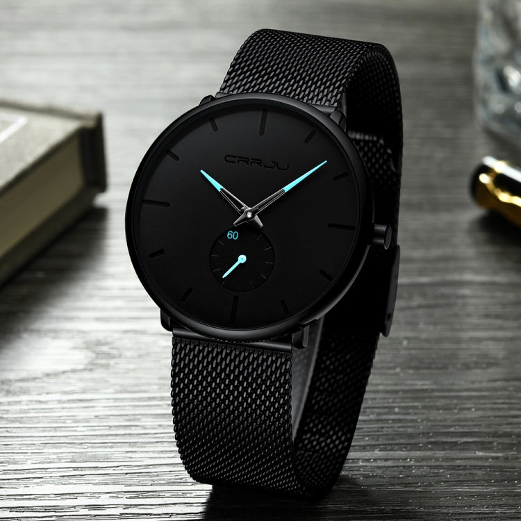 CRRJU 2150 Waterproof Round Dial Small Seconds Alloy Mesh Belt Quartz Watch for Men(Red Pointer)