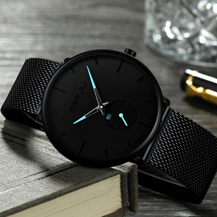 CRRJU 2150 Waterproof Round Dial Small Seconds Alloy Mesh Belt Quartz Watch for Men(Red Pointer)