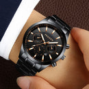 FNGEEN 5012 Men Waterproof Luminous Imitate Six-needle Design Watch(Black steel black)
