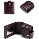 Simple Cowhide Crocodile Pattern Lipstick Bag Storage Portable Makeup Bag With Mirror(Dark Purple)