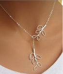 Women Fashion Lovely Chic Long Silver Sweater Chain Pendant Necklaces(Leaf and bird)