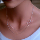 Women Fashion Lovely Chic Long Silver Sweater Chain Pendant Necklaces(Leaf and pearl)