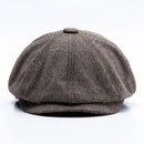 14128 Stripe Snap Design Beret Autumn And Winter Retro Wild Octagonal Hat, Size: 60CM(Coffee)