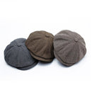 14128 Stripe Snap Design Beret Autumn And Winter Retro Wild Octagonal Hat, Size: 60CM(Coffee)