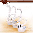Stainless Steel Gift Tableware Fruit Fork Coffee Spoon Set Zinc Alloy Dessert Fork Spoon Swan Rack, Style:White Golden Swan + 5 Coffee Spoons