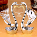 Stainless Steel Gift Tableware Fruit Fork Coffee Spoon Set Zinc Alloy Dessert Fork Spoon Swan Rack, Style:White Golden Swan + 5 Fruit Forks