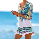 Chiffon Snake Texture Print Swimsuit Cover-up, Size:L(Blue)