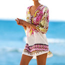 Chiffon Snake Texture Print Swimsuit Cover-up, Size:L(Red )