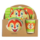 Baby Dish Tableware Set Cartoon Fork Feeding Dishes for Kids Utensils Natural Bamboo Fiber Bowl With Cup Spoon Plate(Little Squirrel )