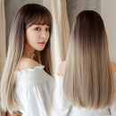 Realistic Long Straight Hair Wig Synthetic Fiber Headgear For Women, Style:Long Light Tea Three-color Gradient 67CM