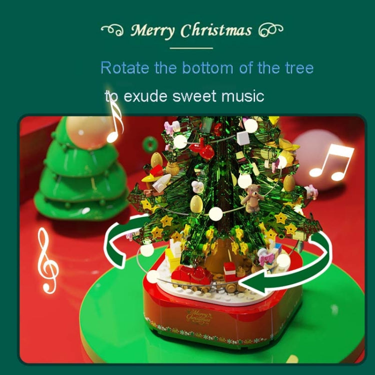 Christmas Rotating Light Music Box Assembled Building Blocks Children Holiday Gifts, Style:Christmas Tree