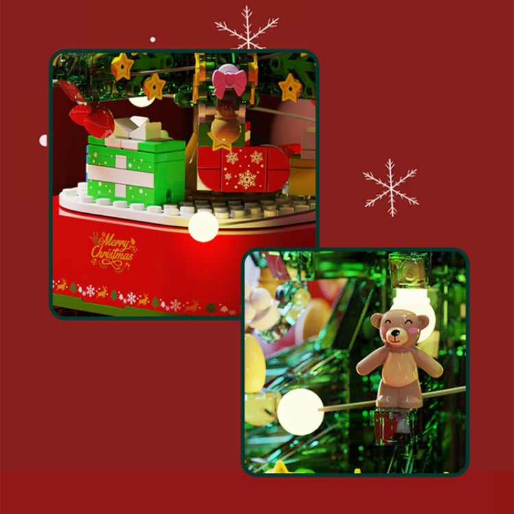 Christmas Rotating Light Music Box Assembled Building Blocks Children Holiday Gifts, Style:Christmas Tree