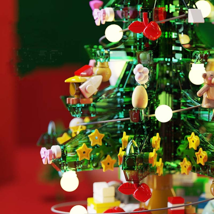 Christmas Rotating Light Music Box Assembled Building Blocks Children Holiday Gifts, Style:Christmas Tree