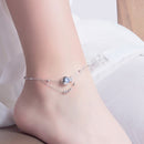 S925 Sterling Silver Inlaid Zircon Girls Foot Ornaments Double Round Bead Anklet(White Gold)