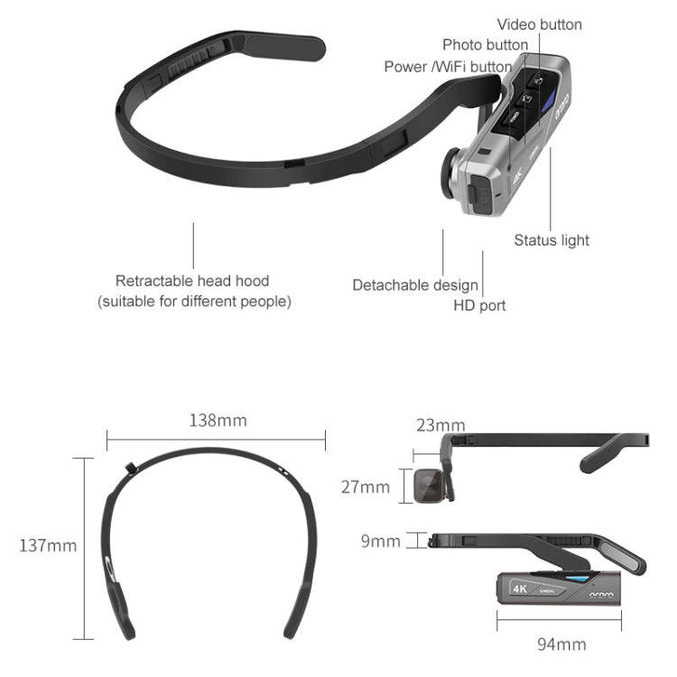 ORDRO EP7 4K Head-Mounted Auto Focus Live Video Smart Sports Camera, Style:With Remote Control(Silver Black)