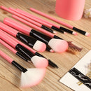 12Pcs/Sets Makeup Brushes Tool Eye Shadow Foundation Eyebrow Lip Brush cosmetics Leather Cup Holder Case Kit(Pink)