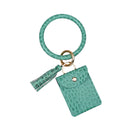 Coin Purse Bracelet Keychain PU Tassel Leather Crocodile Pattern Card Bag(Green)