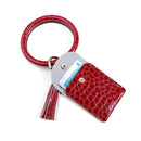 Coin Purse Bracelet Keychain PU Tassel Leather Crocodile Pattern Card Bag(Red )