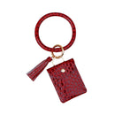 Coin Purse Bracelet Keychain PU Tassel Leather Crocodile Pattern Card Bag(Red )