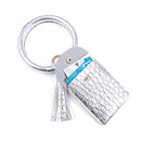 Coin Purse Bracelet Keychain PU Tassel Leather Crocodile Pattern Card Bag(Silver)