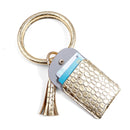 Coin Purse Bracelet Keychain PU Tassel Leather Crocodile Pattern Card Bag(Golden )