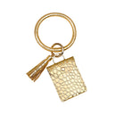 Coin Purse Bracelet Keychain PU Tassel Leather Crocodile Pattern Card Bag(Golden )