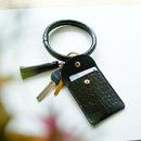 Coin Purse Bracelet Keychain PU Tassel Leather Crocodile Pattern Card Bag(Golden )