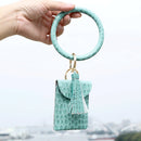 Coin Purse Bracelet Keychain PU Tassel Leather Crocodile Pattern Card Bag(Green)
