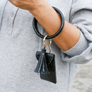 Coin Purse Bracelet Keychain PU Tassel Leather Crocodile Pattern Card Bag(Red )