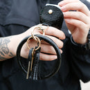 Coin Purse Bracelet Keychain PU Tassel Leather Crocodile Pattern Card Bag(Golden )