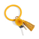 2 PCS Fringed Bracelet Keychain Circle Anti-Lost PU Leather Hairball Bracelet Keyring Pendant(Yellow)