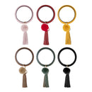 2 PCS Fringed Bracelet Keychain Circle Anti-Lost PU Leather Hairball Bracelet Keyring Pendant( Red)